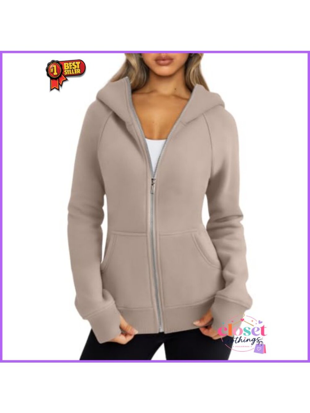 Womens Full Zip Hoodie Fleece Jacket Cotton Blend Slim Fit Sweatshirt